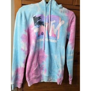 MTV Hoodie Size Small Blue Pink Tie Dye 90's Retro Music Television 80's